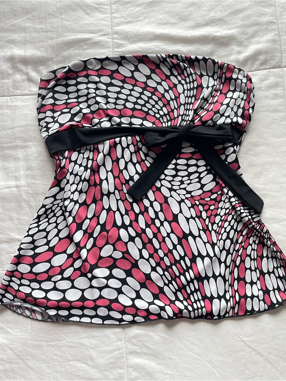 Y2K Strapless Pink Polka Dot Ribbon Babydoll Top XL Bratz Barbie Fairycore 2000s